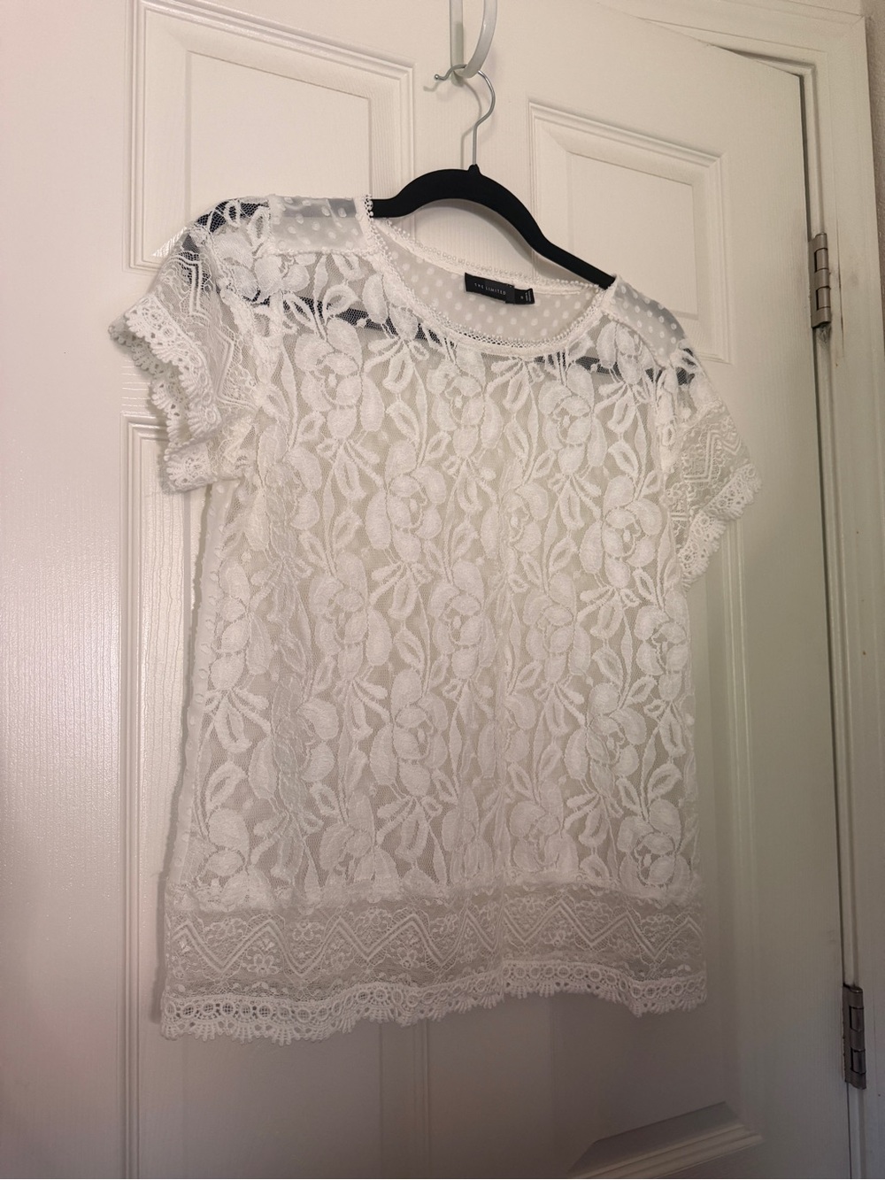 The Limited White Floral Lace Short-Sleeve Blouse